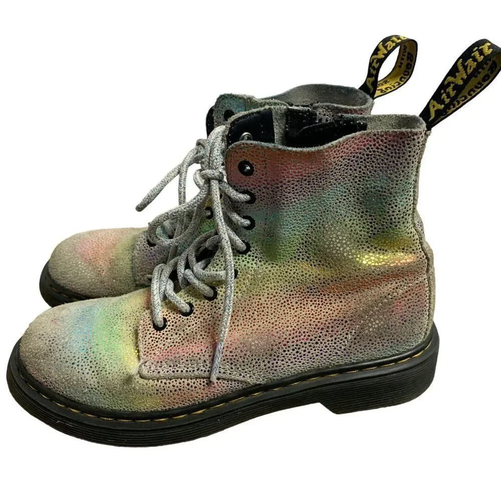 Dr Martens 1460 Pascal Boots 3 Rainbow Glitter Leather Laces Zip Rubber Sole